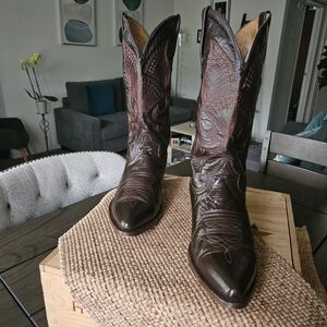 TEAM WEST Brown Leather Cowboy Boots